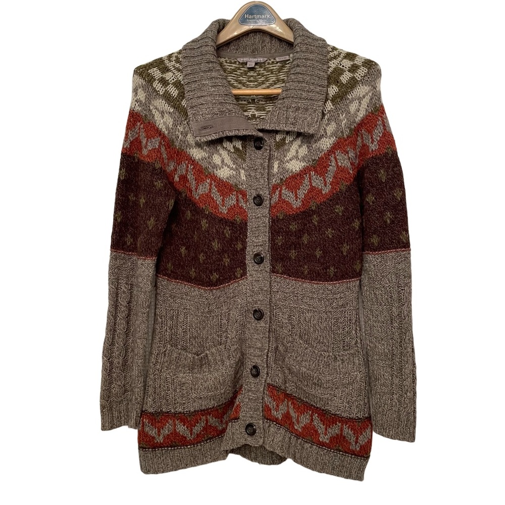Royal Robbins Gray Brown Red Wool Blend Button Cardigan Womens XS Grandmacore
